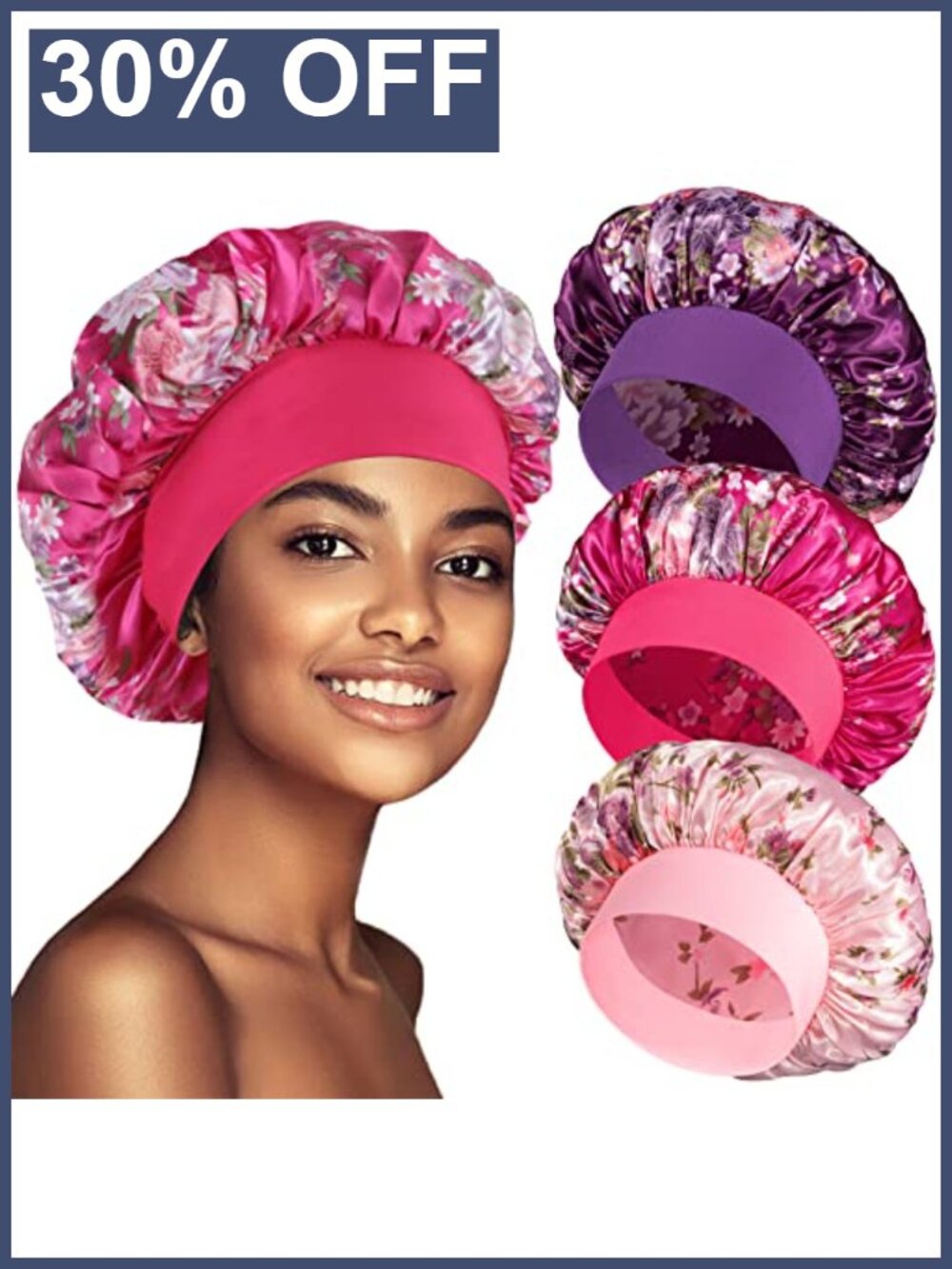 3 Pack Satin Bonnets for Sleeping Silk Hair Cap with Elastic Band for Women